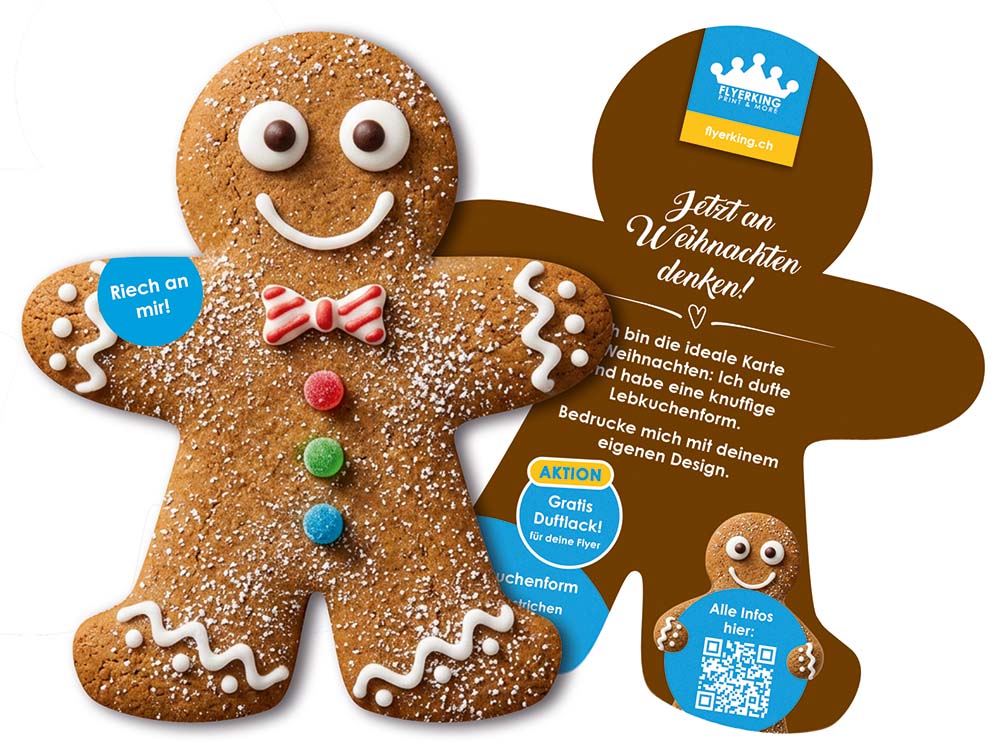 Flyer in Lebkuchenform mit Lebkuchen Duftlack