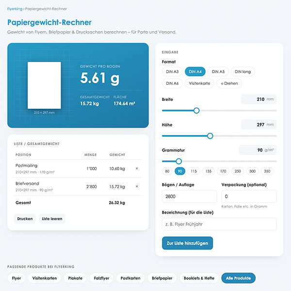 Papier Gewicht Rechner